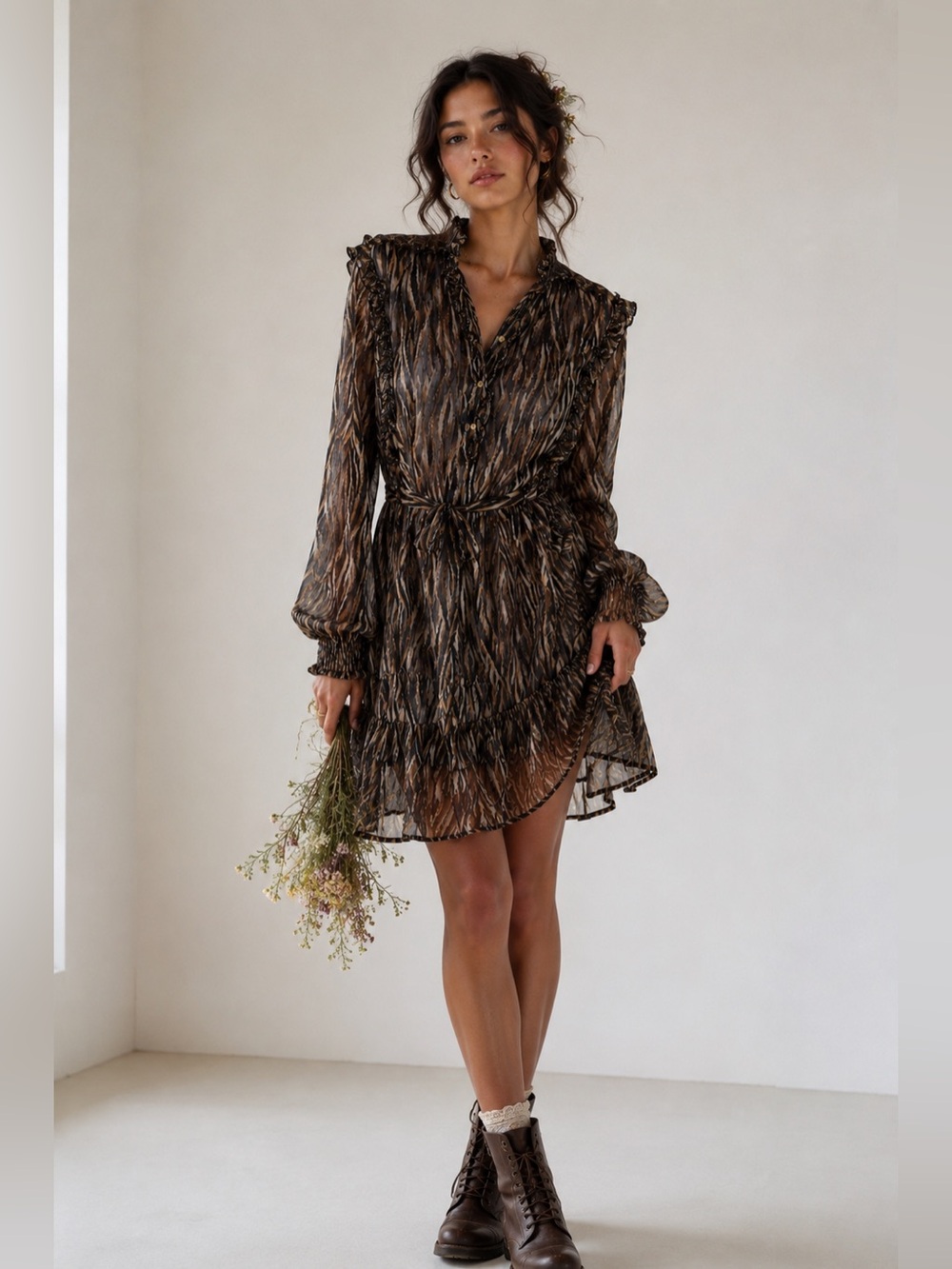Garcia Dark Fairycore Sheer Ruffle Dress Whimsigoth Prairie Chic✨EUC